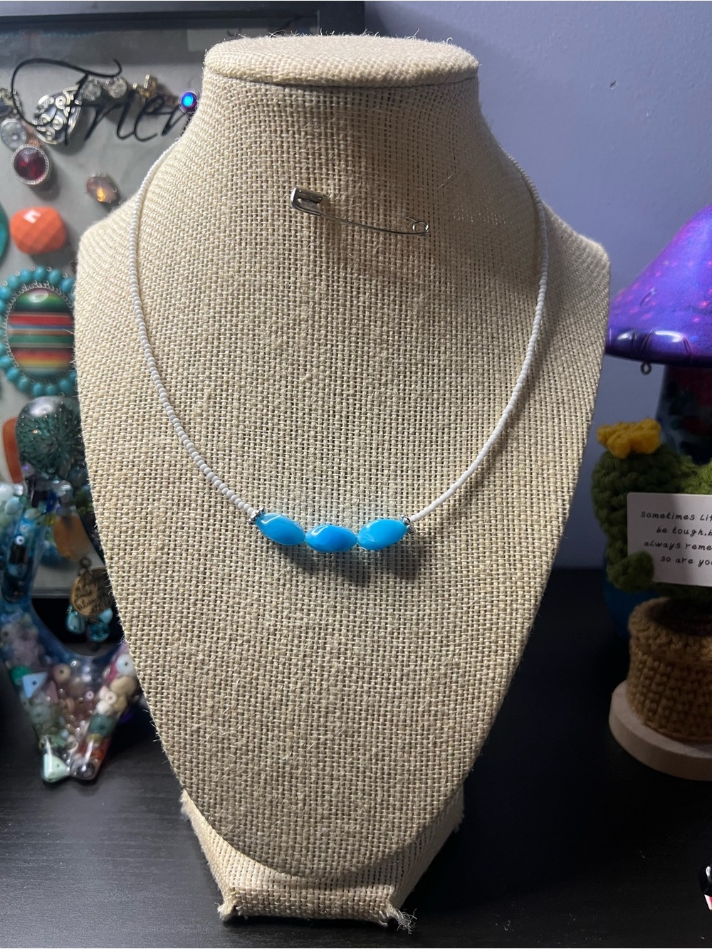 #208. Handmade Blue & White Beaded Choker Necklace